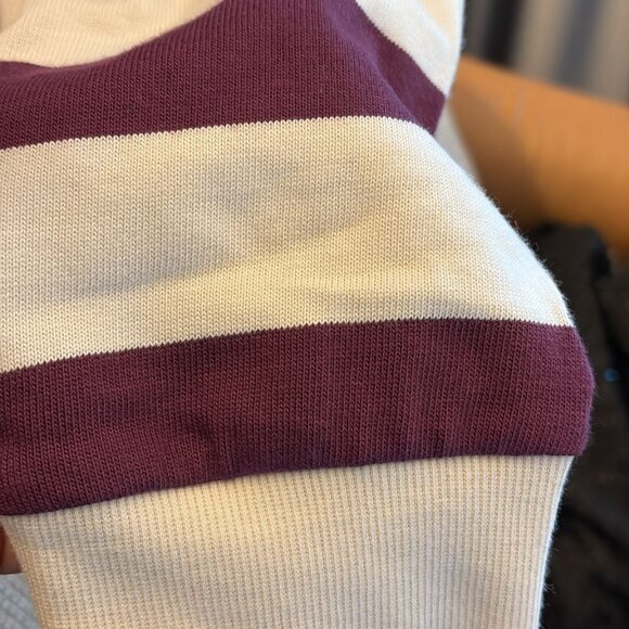 Oversized Preppy Stripe Rugby Polo - Maroon/White - Picture 5 of 5